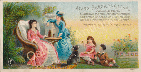 Victorian Trade Card - Ayer's Sarsaparilla - Garden scene