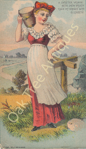 Victorian Trade Card - Milkmaid with a bucket - Mack Bros. Cleveland and Cincinnati