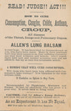 Victorian Trade Card - Allen's Lung Balsam - Wife wants Pain Killer and Lung Balsam