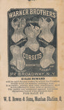 Victorian Trade Card - Warner Brothers Coraline Corsets - W.H. Bowen & Sons, Mantan Station, Ohio (Mantua Station)