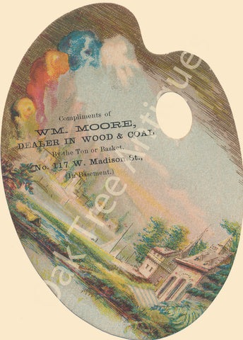 Victorian Trade Card - Die-Cut Artist's Palette - Wm. Moore Wood & Coal
