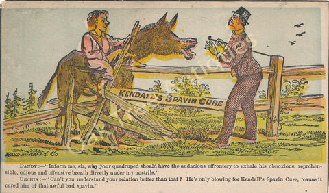 Victorian Trade Card - Kendall's Spavin Cure - Rand McNally Co. - Enosburgh Falls, Vermont