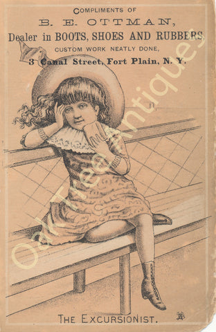Victorian Trade Card - The Excursionist - Ottman Boots and Shoes - Fort Plain, NY