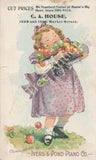 Victorian Trade Card - Ivers & Pond Pianos - C. A. House, Wheeling, WV - Girl with Apples