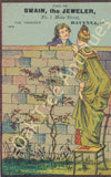 Victorian Trade Card - Swain the Jeweler - Ravenna, Ohio - Lovers over wall