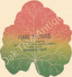 Victorian Trade Card - Die Cut Ombre Leaf - Frank H. Stiles Books, Stationery etc. - Ravenna, Ohio