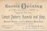 Victorian Trade Card - J.D. Bernd & Co., Pittsburgh, PA - Millinery, Fancy goods