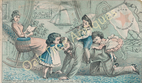 Victorian Trade Card - Domestic Sewing Machines - Children playing with dad