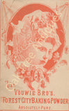 Victorian Trade Card - Vouwie Bro's. Forest City Baking Powder - girl's portrait - Kyle & Davis, Mantua, Ohio
