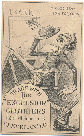 Victorian Trade Card - Excelsior Clothiers Cleveland, Ohio - Good Season for Corn