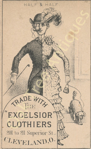 Victorian Trade Card - Excelsior Clothiers Cleveland, Ohio - Half & Half
