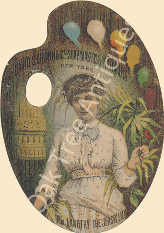 Victorian Trade Card - Die-Cut Artist's Palette - Lillie Langtry - David S. Brown Soap Makers & Perfumers