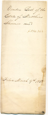 1852 Vendue List - Matthias Shanor, Beaver Co., PA
